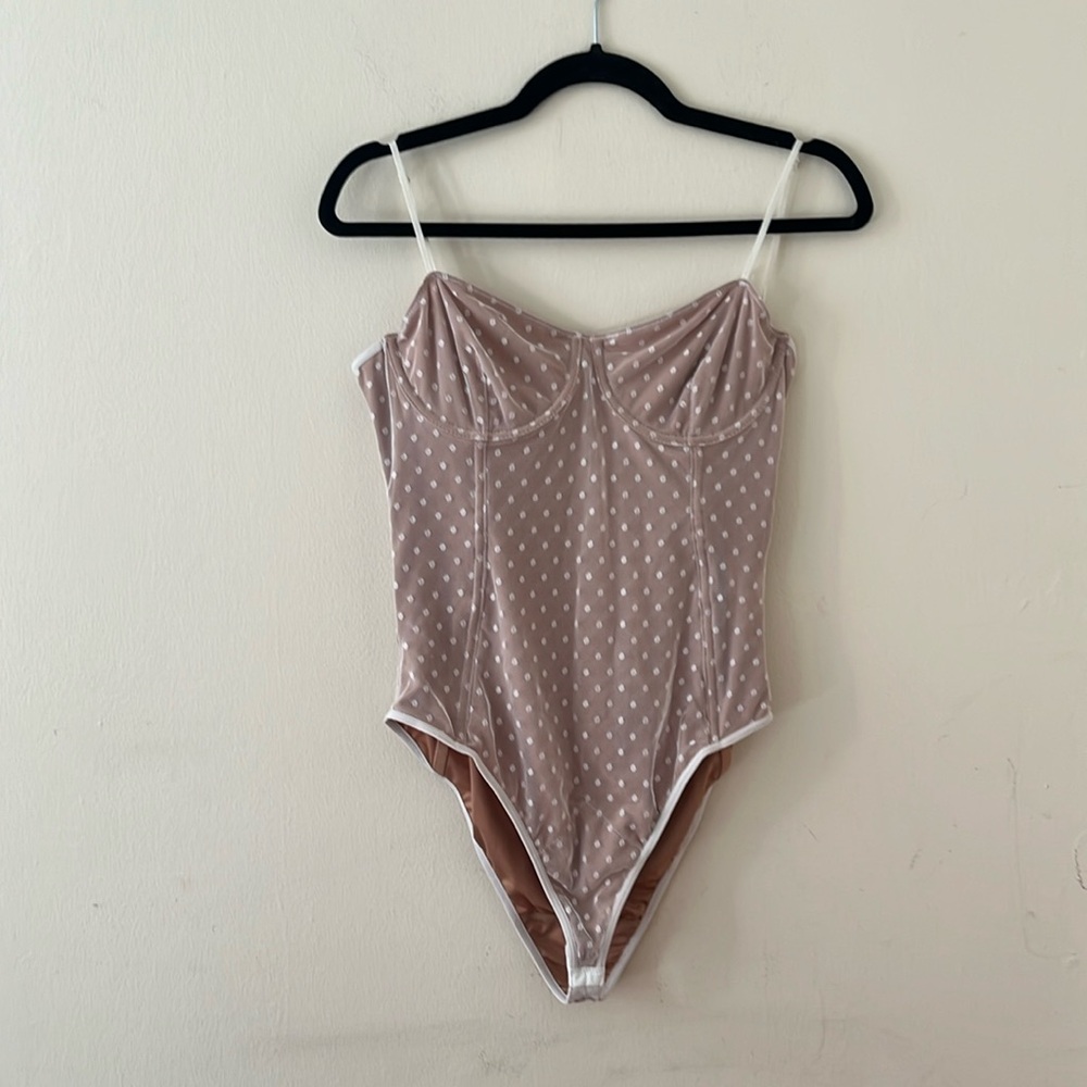 White Fox Boutique Polka Dot Bodysuit - Brown and White